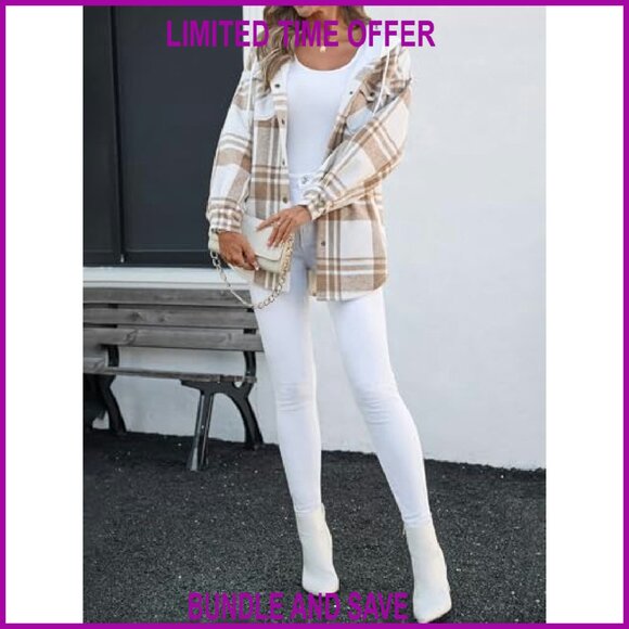 Oversized Flannel Shacket Sherpa Lined Hooded Jacket with Pockets - Picture 6 of 8